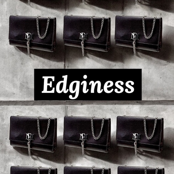 BADGLEY MISHKA - Black Vegan Leather with Gun Metal Hardware Logo, Tassel, Strap - Picture 6 of 16